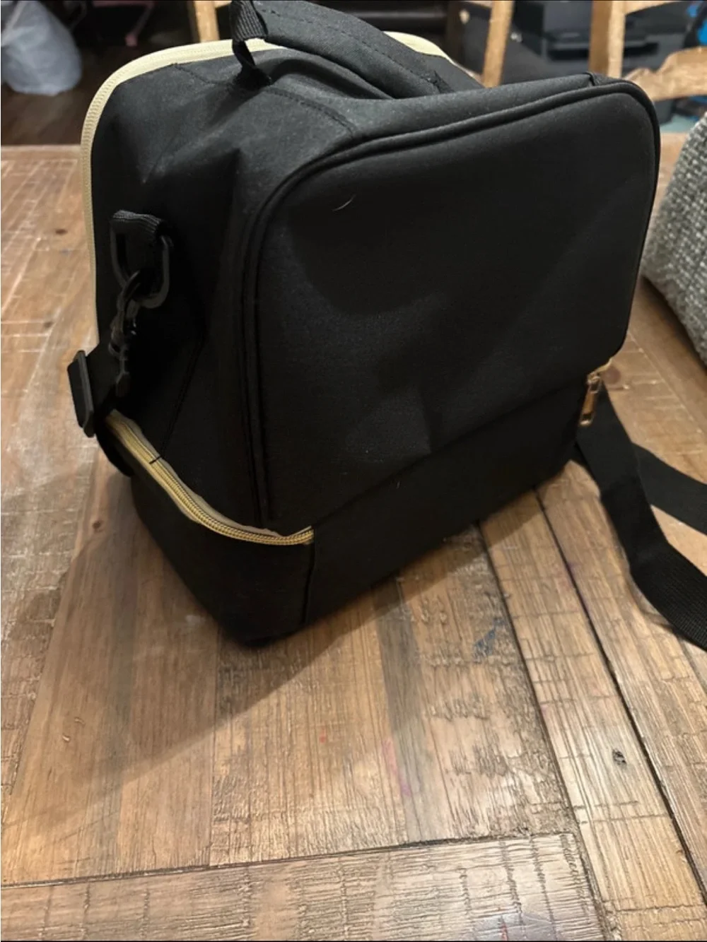 Black Crossbody Lunch Bag with Cream Trim